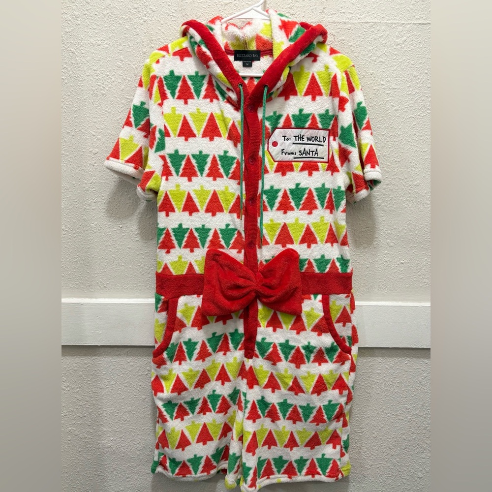 Blizzard Bay Men's Christmas Funny Hooded Romper Christmas Tree with a Bow M